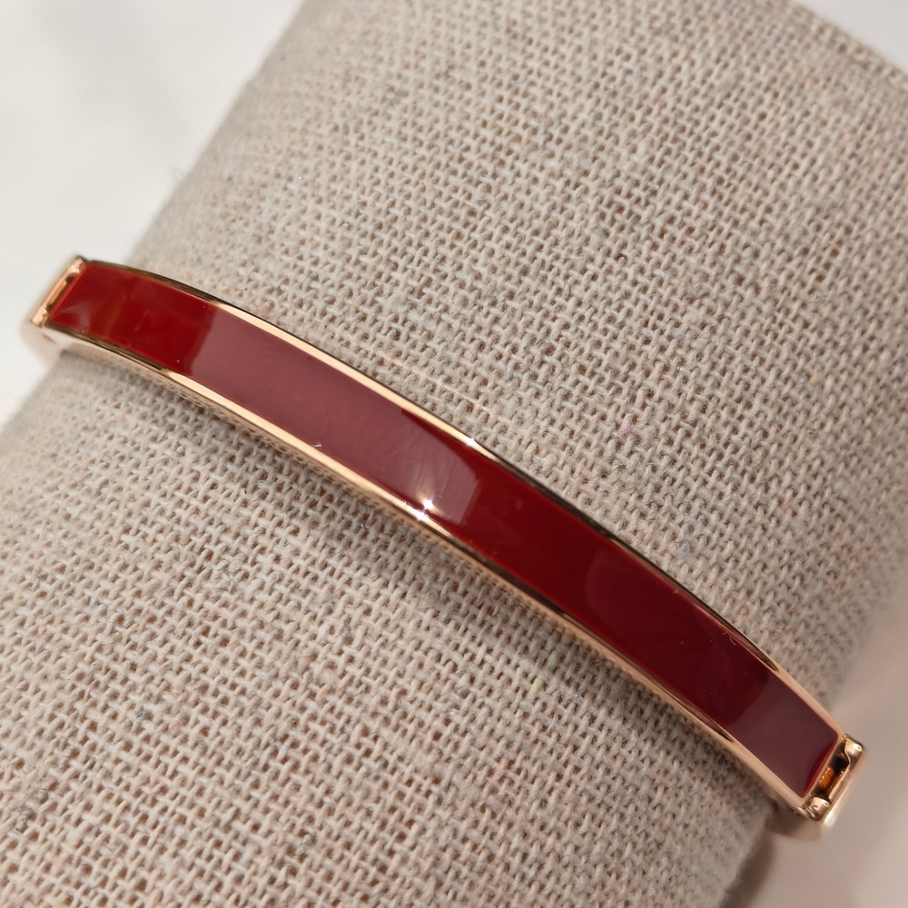 Anne Klein Rose Gold Tone Red Enamel Hinged Bangle Bracelet Cuff Extender Link